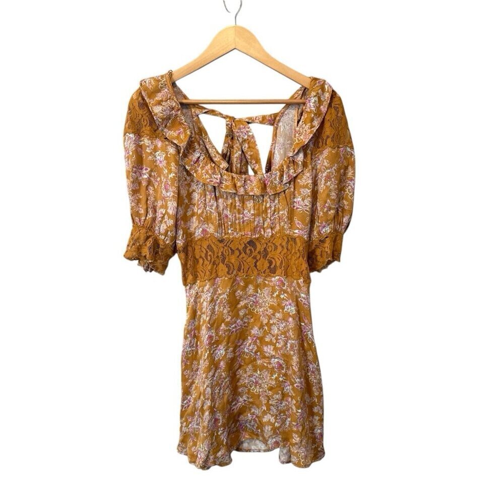 Free People Rosebud Floral Print Mini Dress Yellow Multicolor Size XS Boho